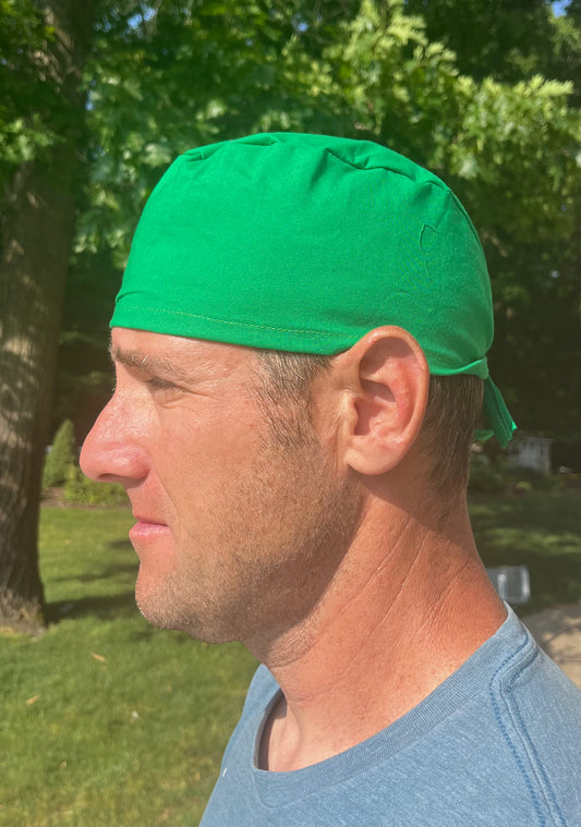 Kelly green solid plain skull scrub cap mens
