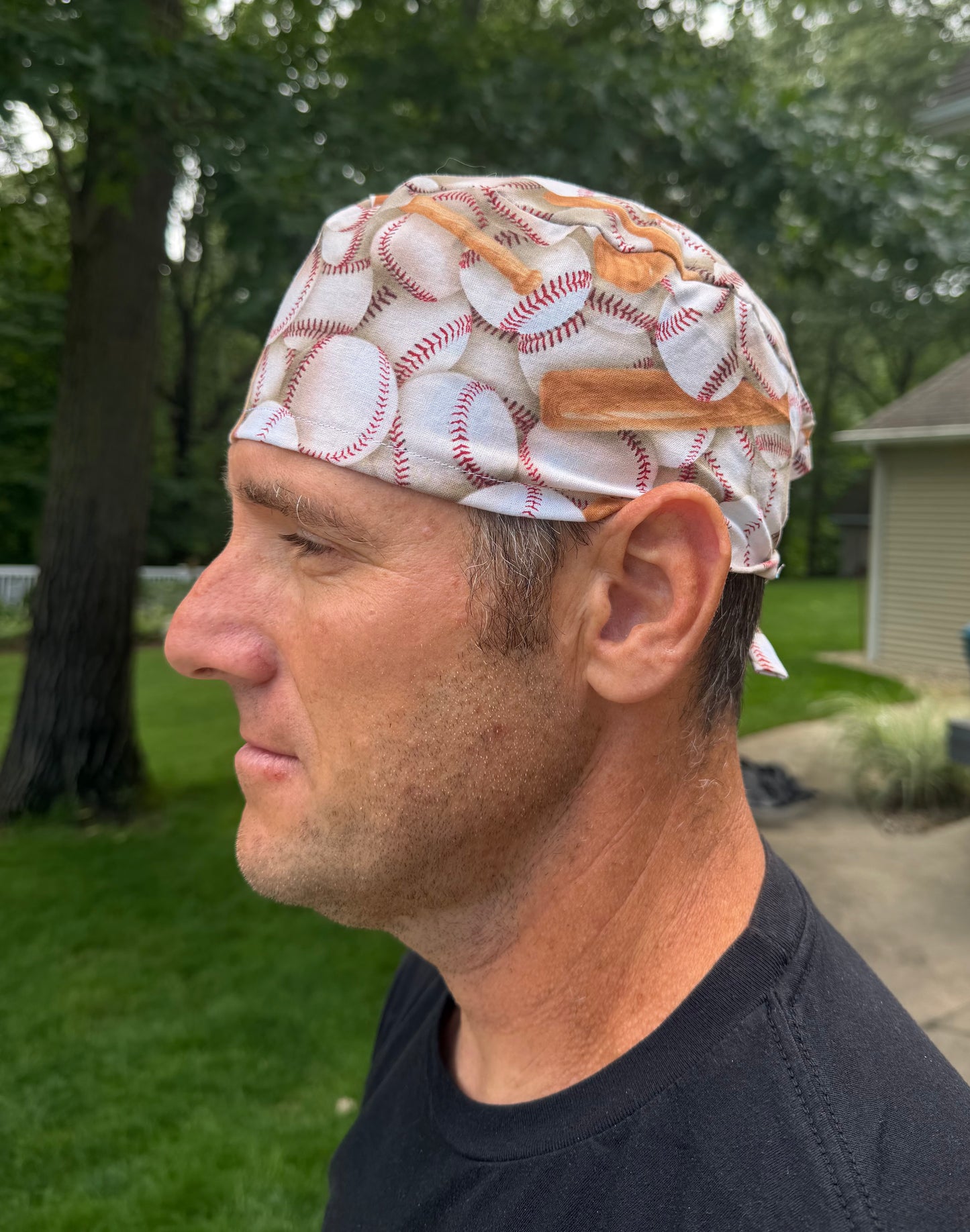 Baseball bat and balls skull scrub cap mens