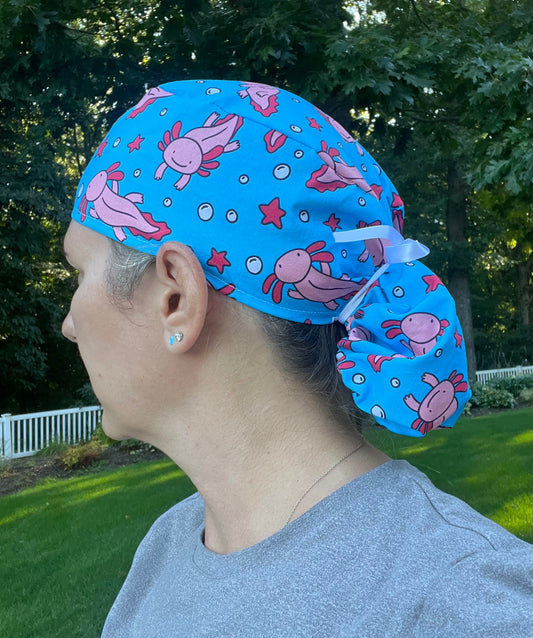 Axolotls axolotl swimming ponytail scrub cap womens