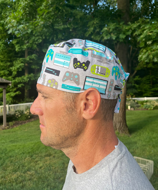 Video game controller xbox playstation skull scrub cap mens