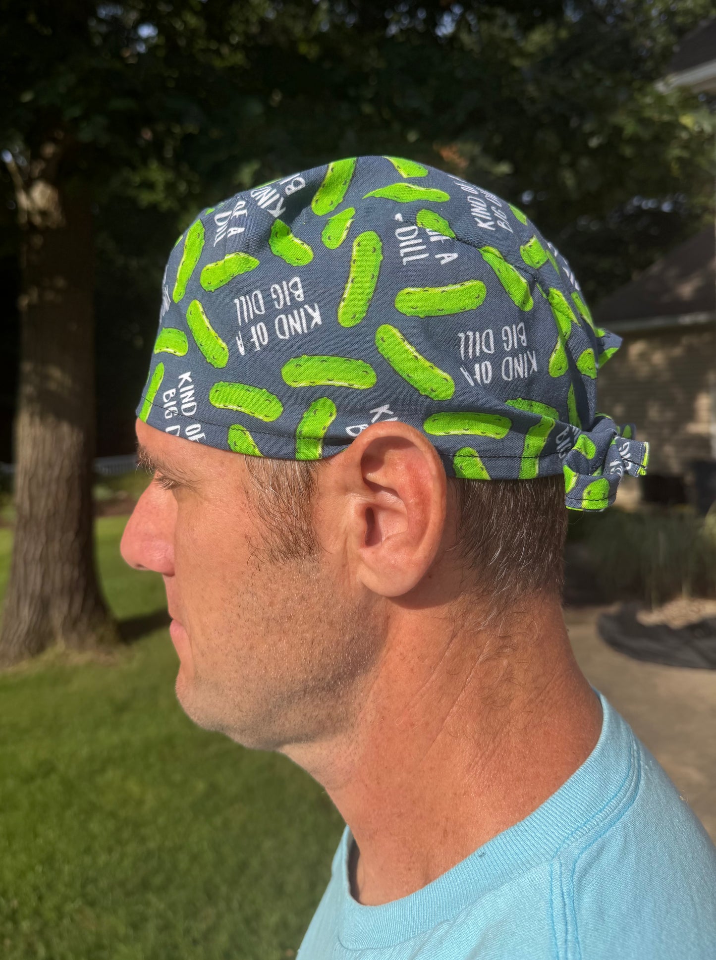 Big dill pickle skull scrub cap mens