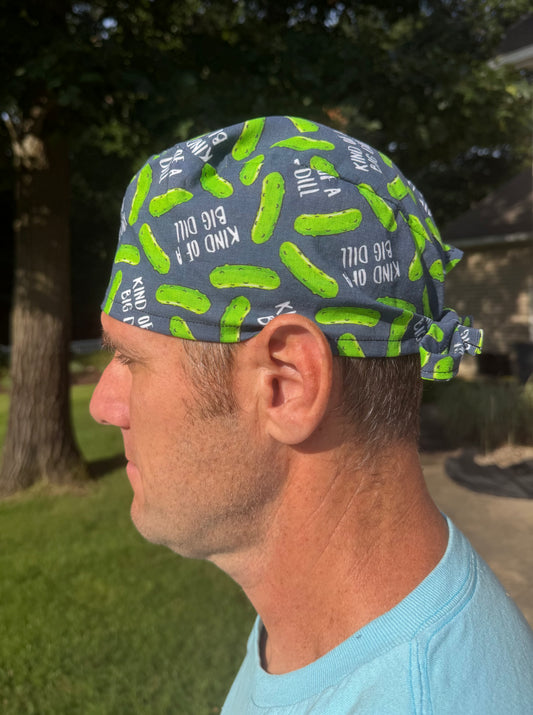 Big dill pickle skull scrub cap mens