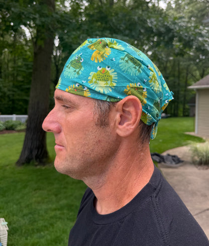 Frogs lily pad skull scrub cap mens
