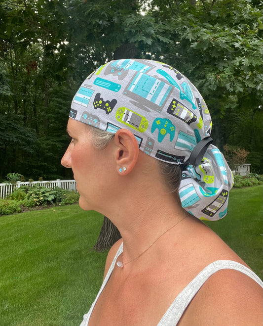 Video game controllers xbox playstation ponytail scrub cap womens
