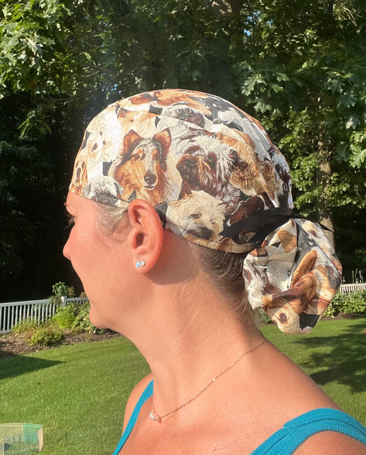 Dog breeds retriever pug yorkie vet ponytail scrub cap womens