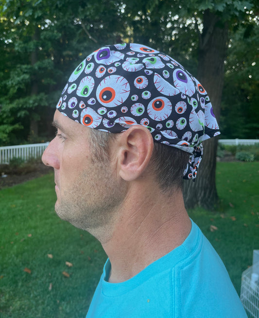 Eyeballs eye spooky ophtho skull scrub cap mens