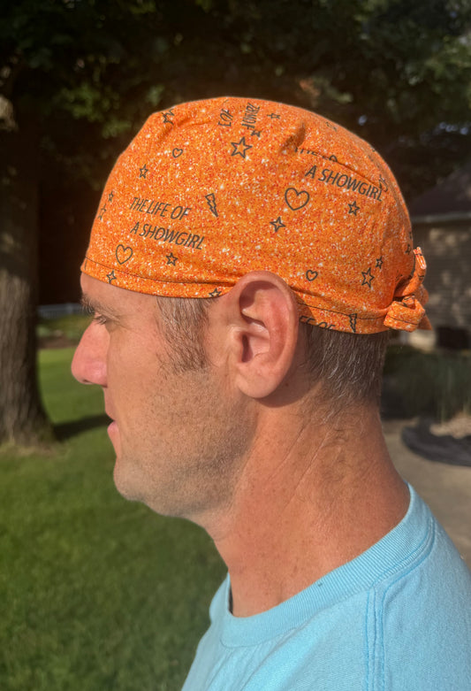 Taylor Swift life of a SHOWGIRL orange glitter print skull scrub cap mens