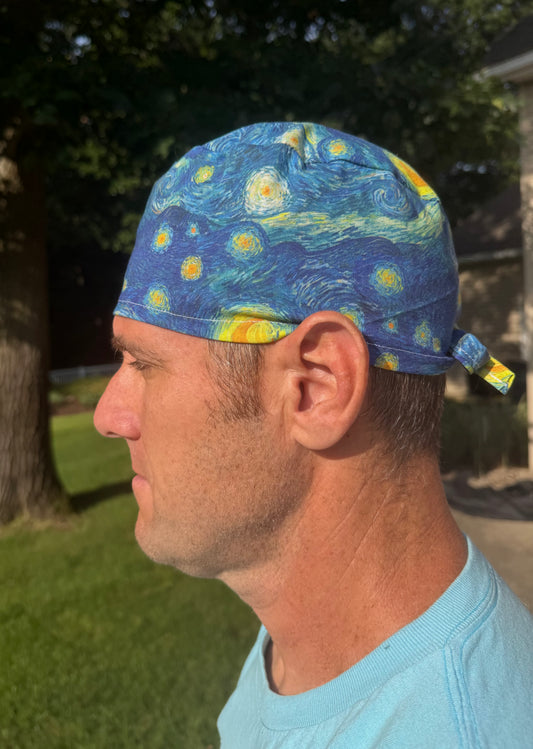 Van Gogh STARRY NIGHT skull scrub cap mens
