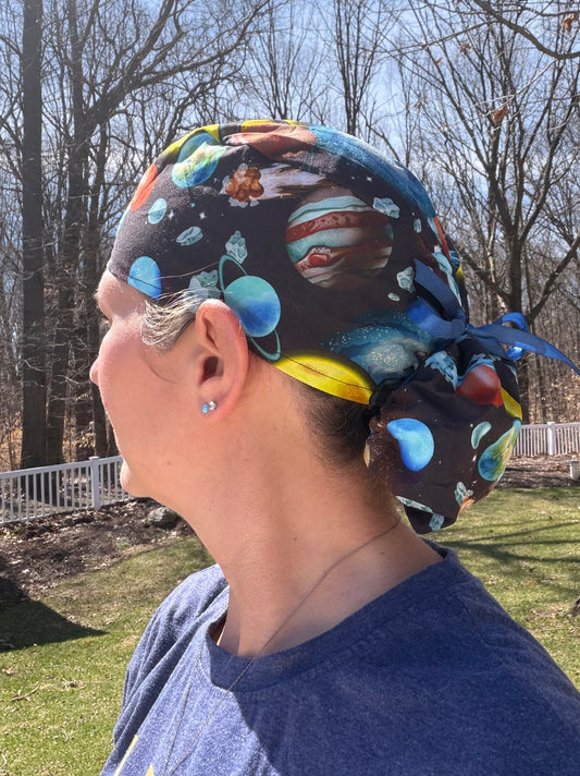 Space planets solar system ponytail scrub cap womens