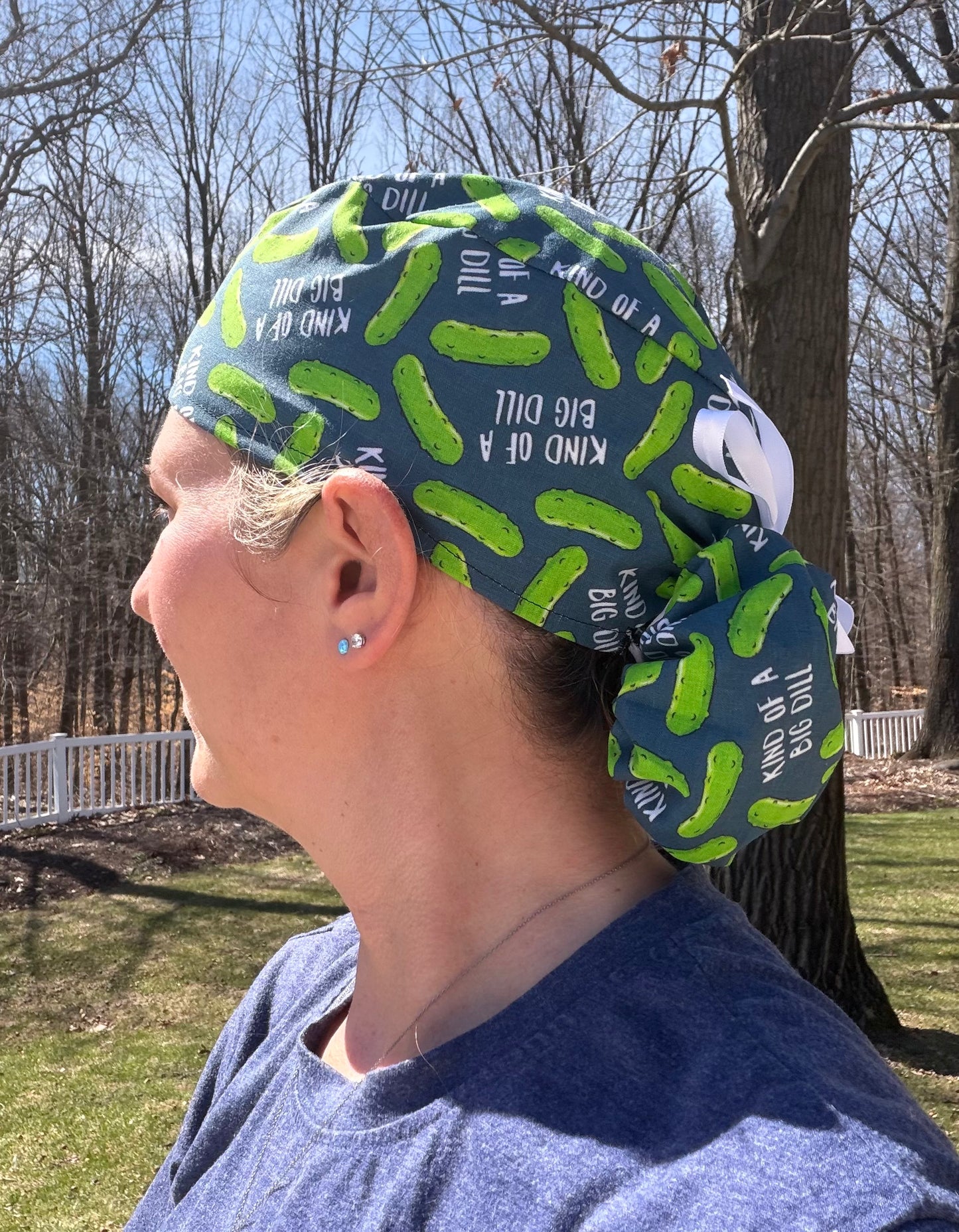 Big dill pickle ponytail scrub cap womens