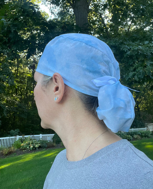 Sky blue clouds ponytail scrub cap womens