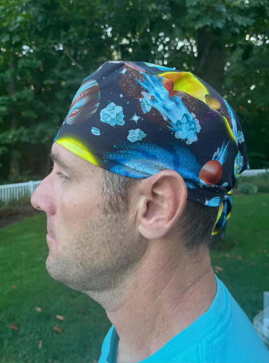 Space plants solar system skull scrub cap mens