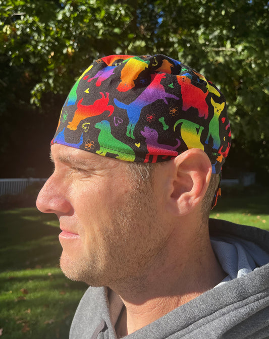 Rainbow dogs skull scrub cap mens