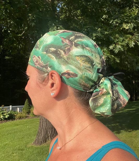 Fish trout salmon ponytail scrub cap womens