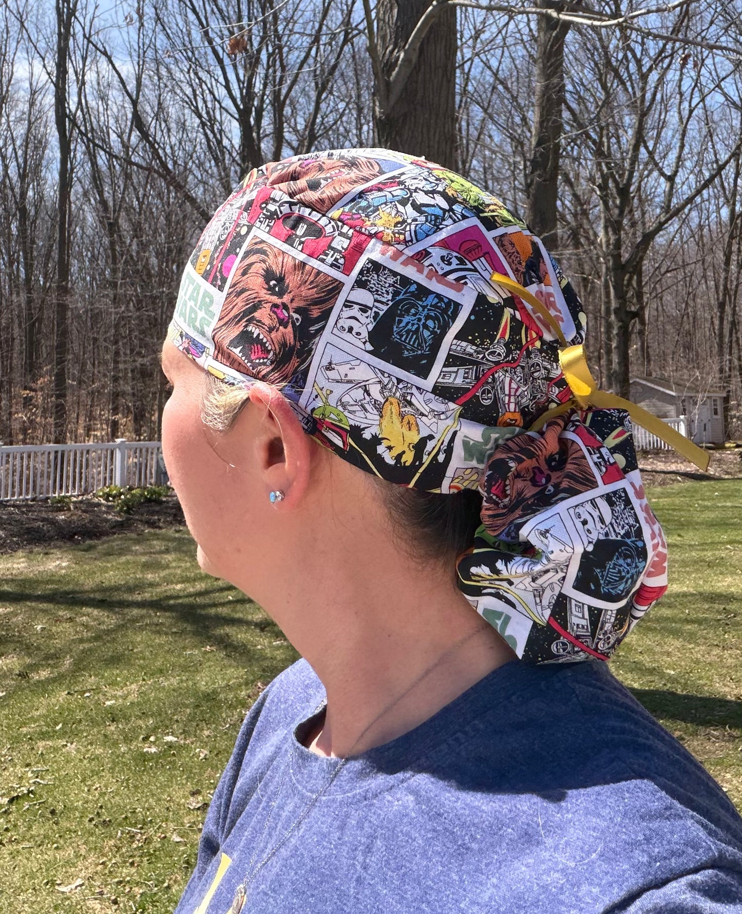 Star Wars comic chewy droids ponytail scrub cap womens