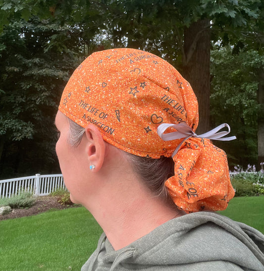 *Preorder* Taylor Swift life of a surgeon orange glitter print ponytail scrub cap womens