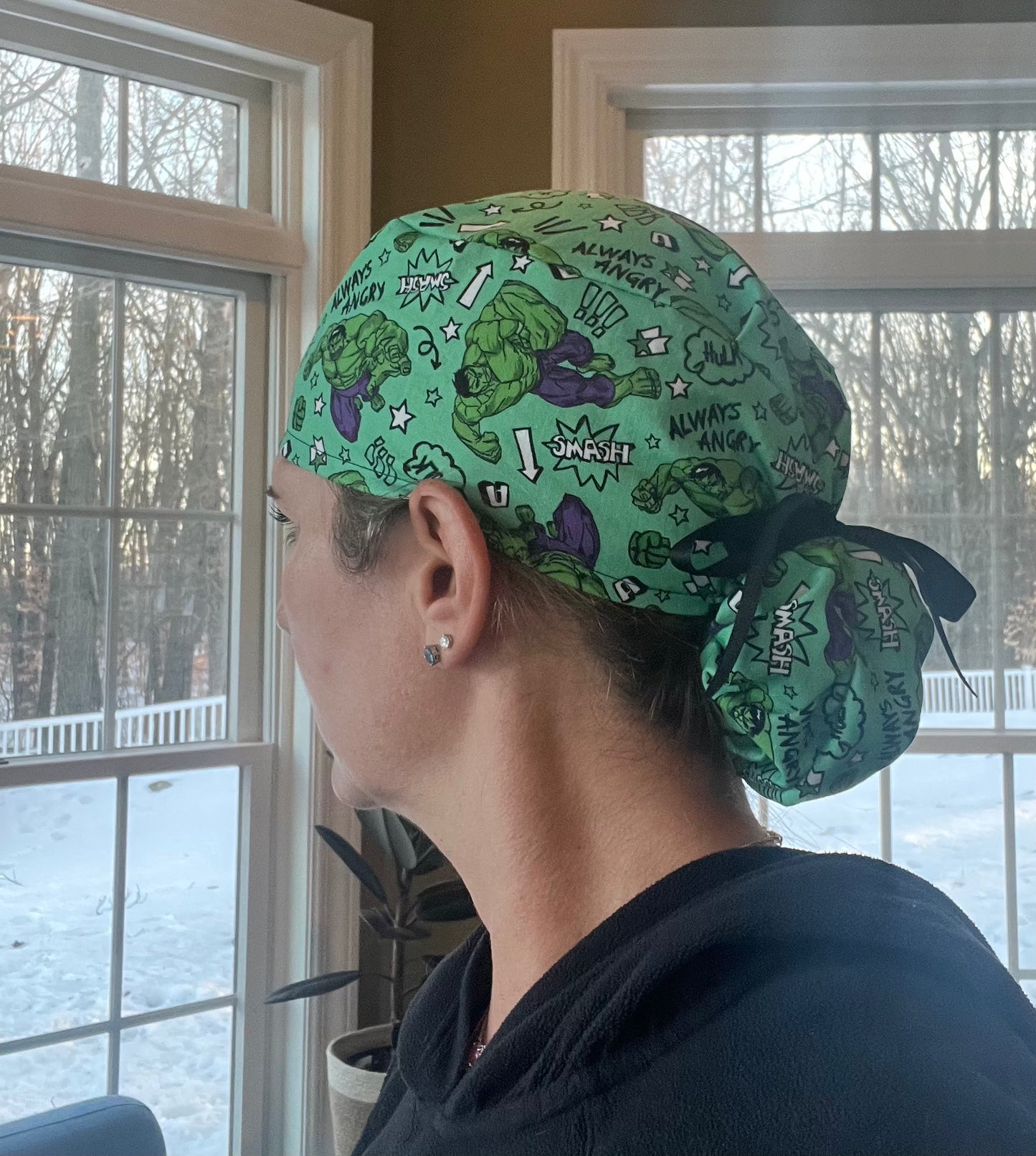 HULK always angry green ponytail scrub cap womens