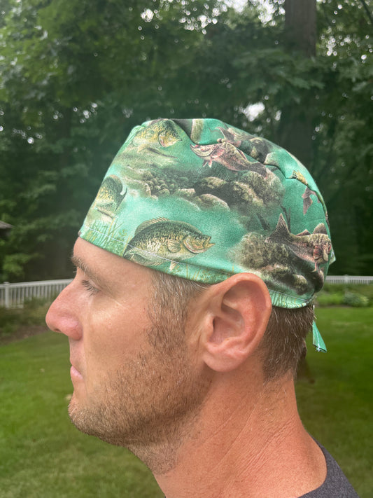 Fish trout salmon skull scrub cap mens