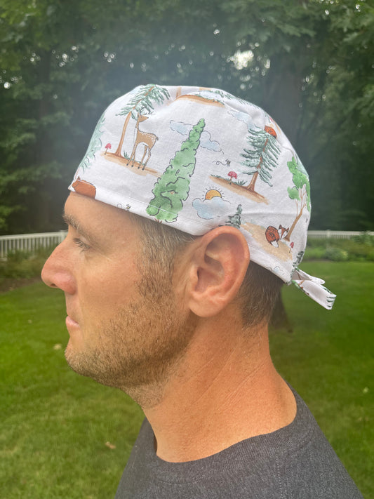 Woodland critters deer woods skull scrub cap mens