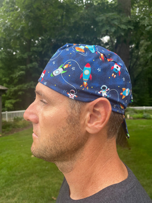 Astronaut rocket UFO skull scrub cap mens