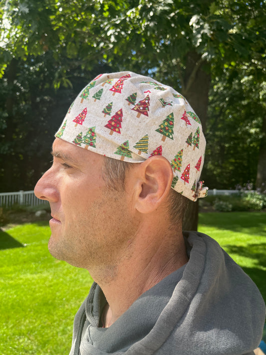 Christmas tree glitter skull scrub cap mens