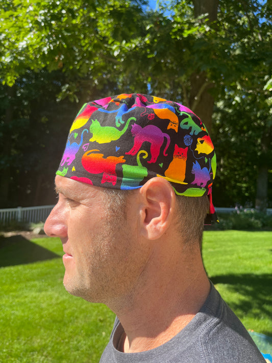 Rainbow cats skull scrub cap mens