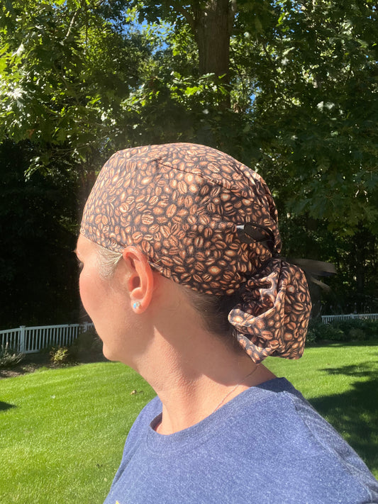 Coffee beans ponytail scrub cap womens
