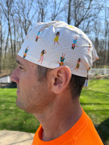 Hawaii hula girls luau skull scrub cap mens