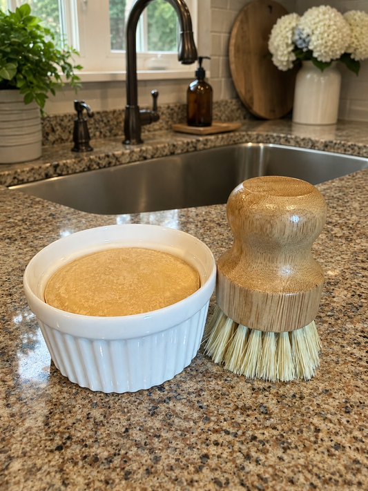 DISH SOAP ramekin brush kit handmade natural artisan solid soap bamboo