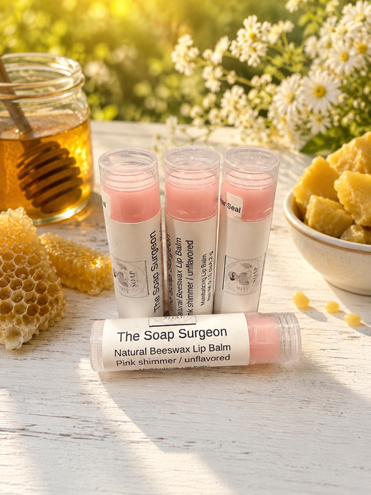 Natural beeswax moisturizing lip balm - PINK SHIMMER unflavored