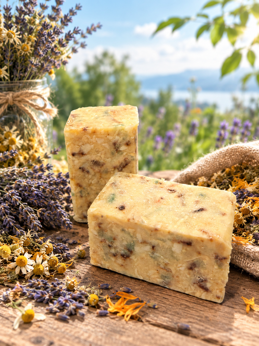 “No waste” Confetti oatmeal milk honey handmade artisan shea butter moisturizing soap bar