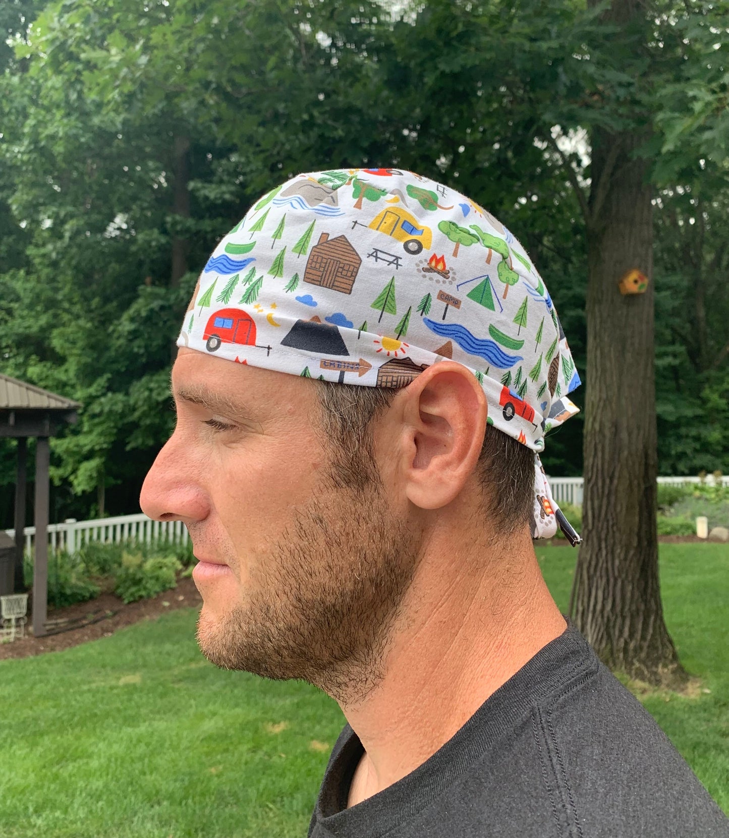 Happy camper RV skull scrub cap mens