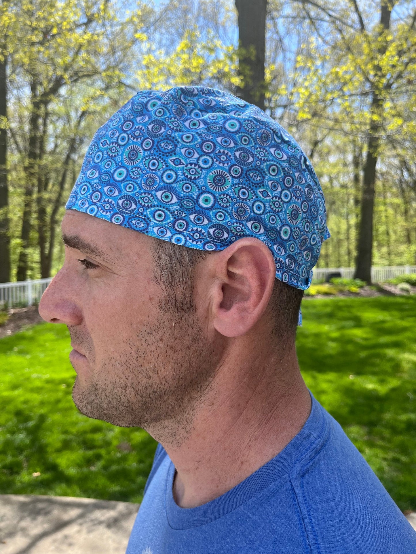 Eye blue optometrist ophthalmologist skull scrub cap mens