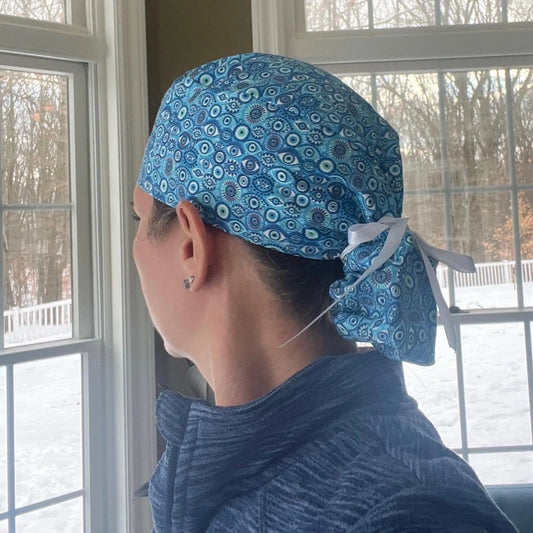 Eye blue optometrist ophthalmologist ponytail scrub cap womens