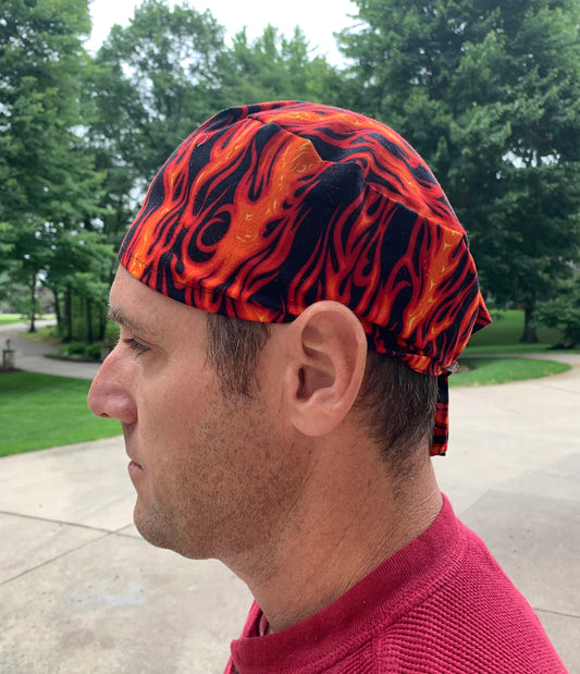 Flames fire hot skull scrub cap mens