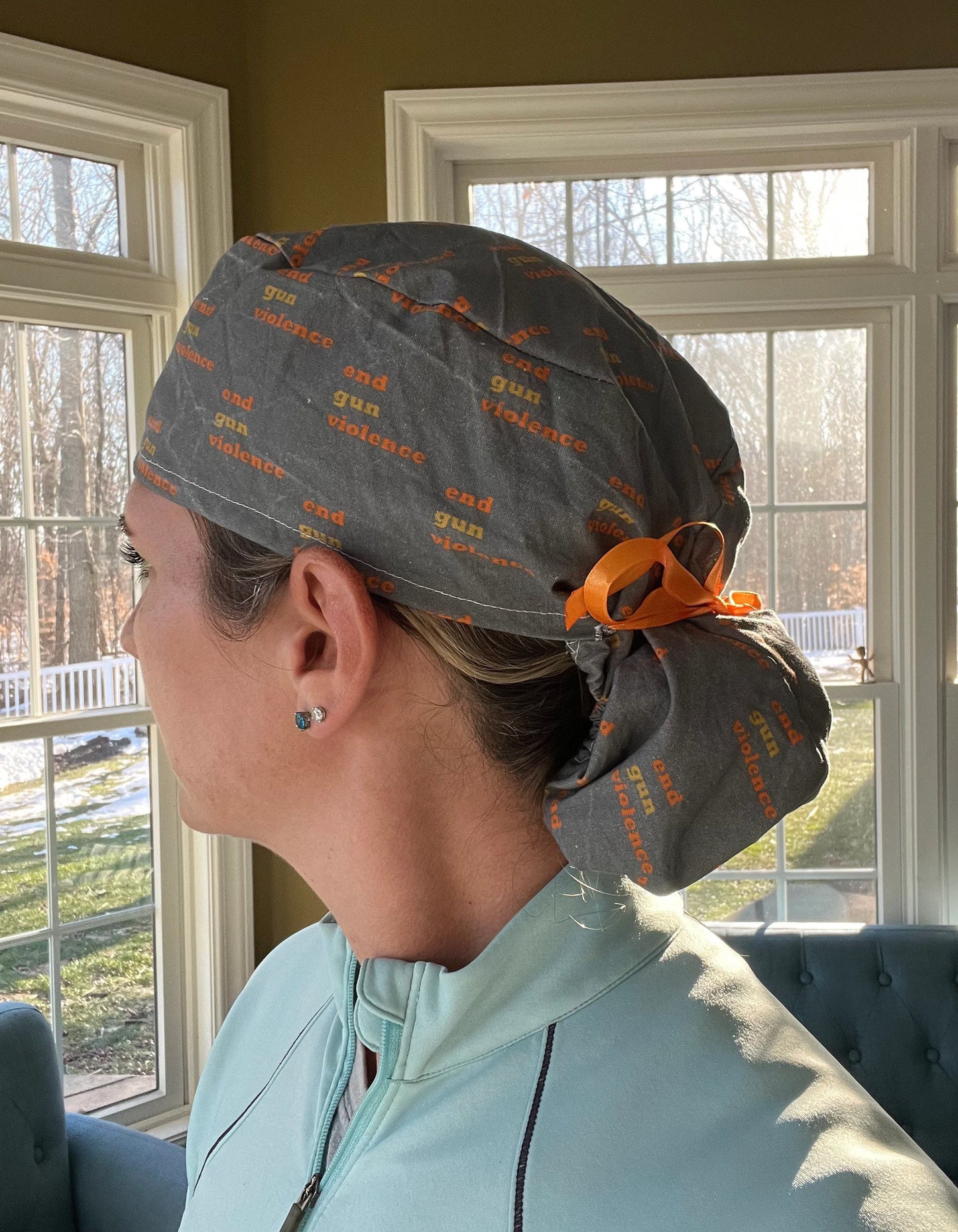 End gun violence trauma ponytail scrub cap womens