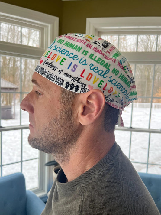 SCIENCE is REAL no human illegal blm love is love rights skull scrub cap mens