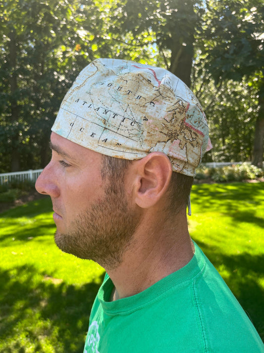 Map world antique maps skull scrub cap mens