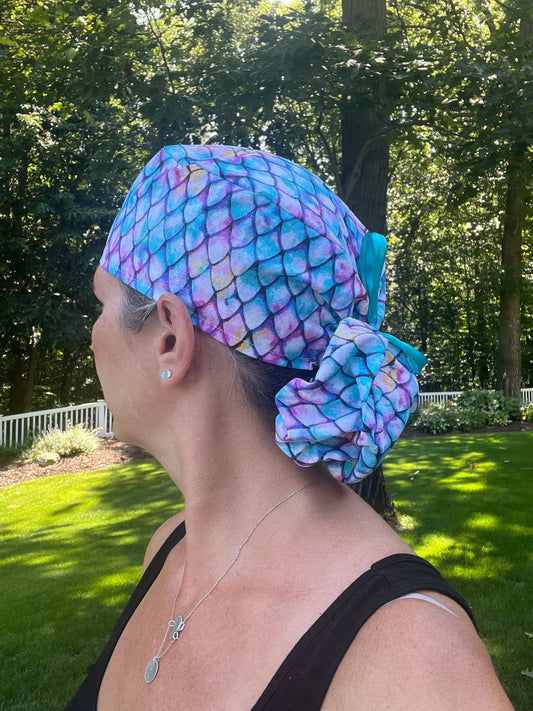 Mermaid sparkle glitter ponytail scrub cap womens