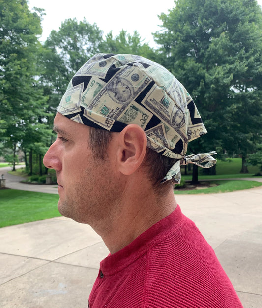 Money dollar bills skull scrub cap mens