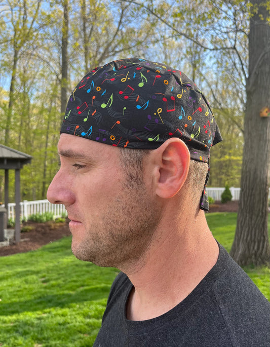 Music notes skull scrub cap mens