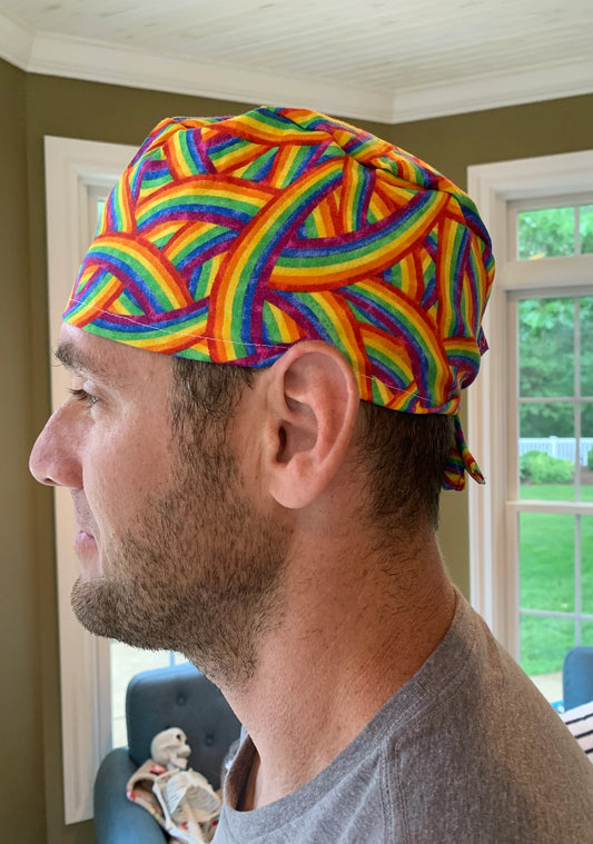 Pride rainbow skull scrub cap mens