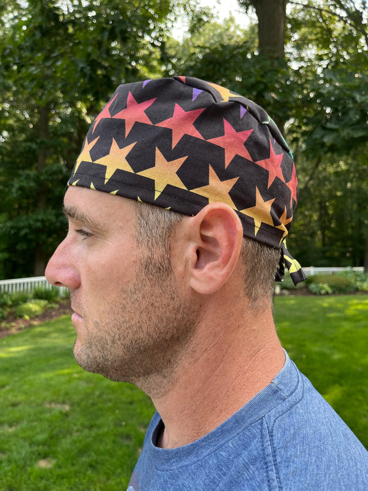 Pride rainbow stars skull scrub cap mens