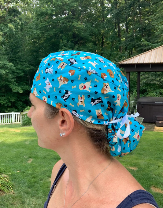 Puppy dog bones vet ponytail scrub cap womens