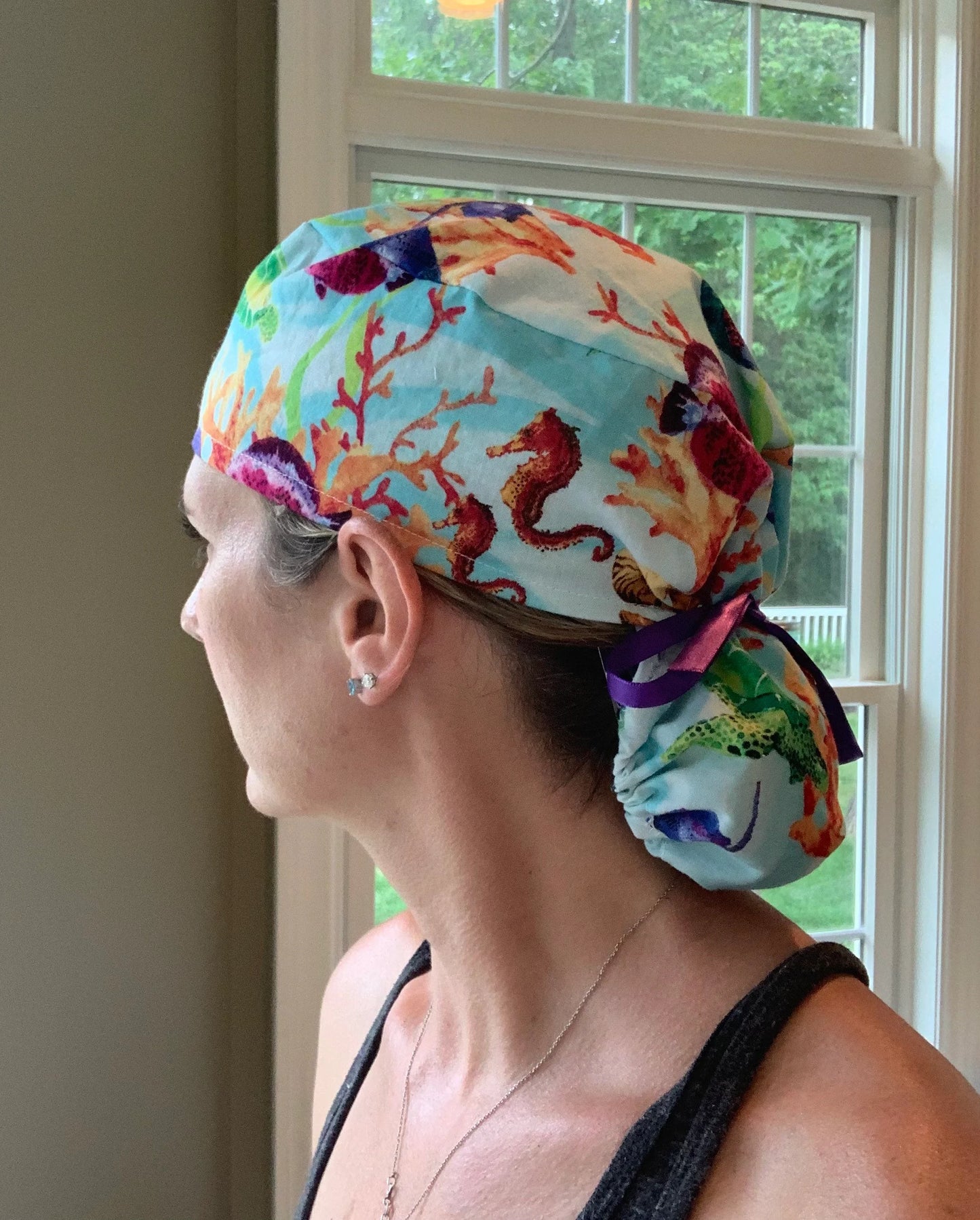 Sea creatures tropical fish ponytail scrub cap womens
